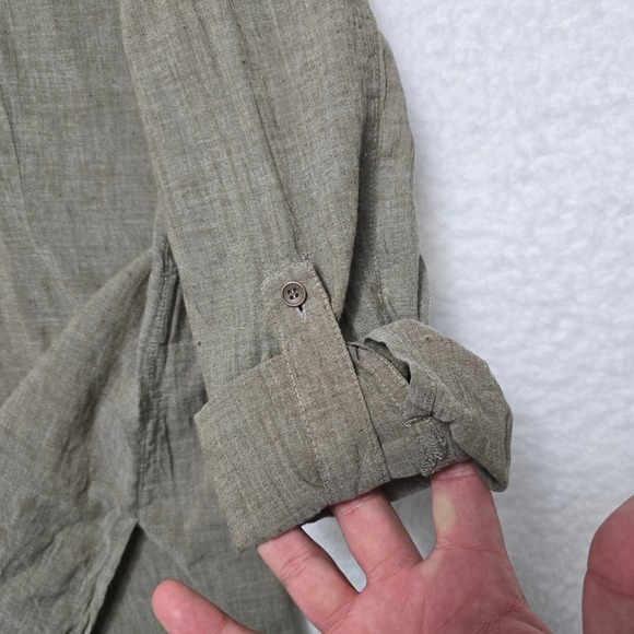 Eileen Fisher Womens Tunic Top Cotton Linen Blend Olive Green Button Down - Picture 9 of 16